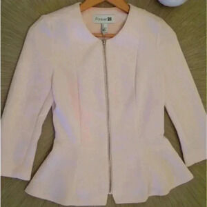 Women’s Vintage Blush Pink Peplum Zippered Dressy Blazer Jacket Forever 21 Sz S